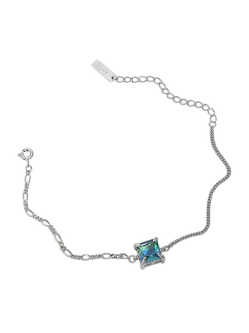 White gold [Turquoise] 925 Sterling Silver Glass Stone Geometric Vintage Link Bracelet